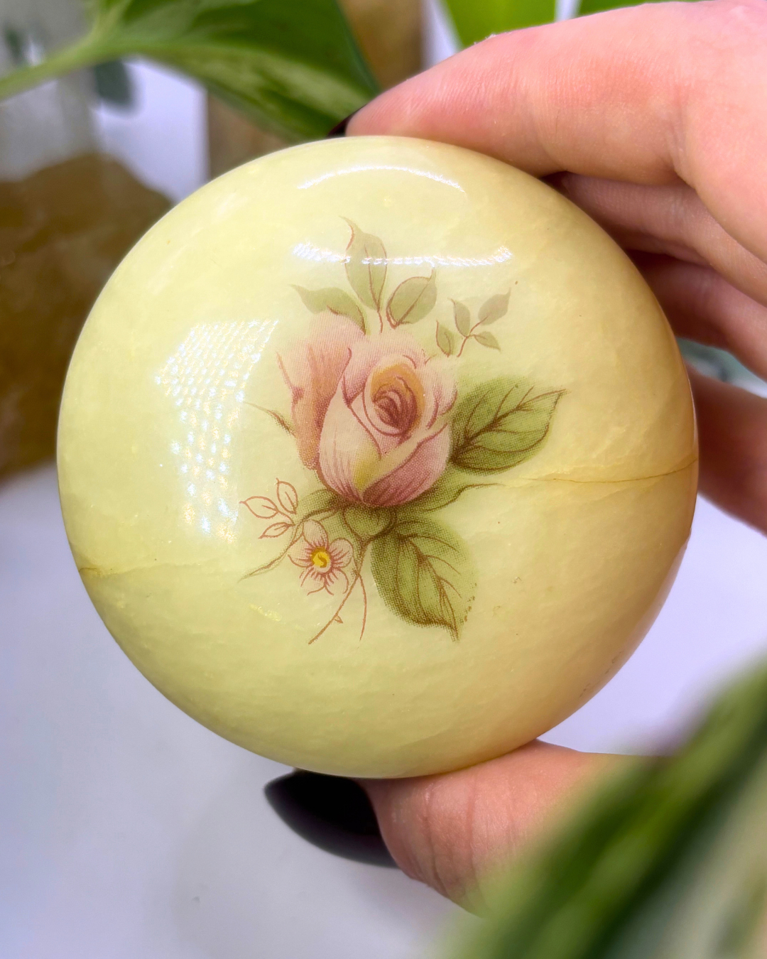 Vintage Alabaster Trinket Box with Roses