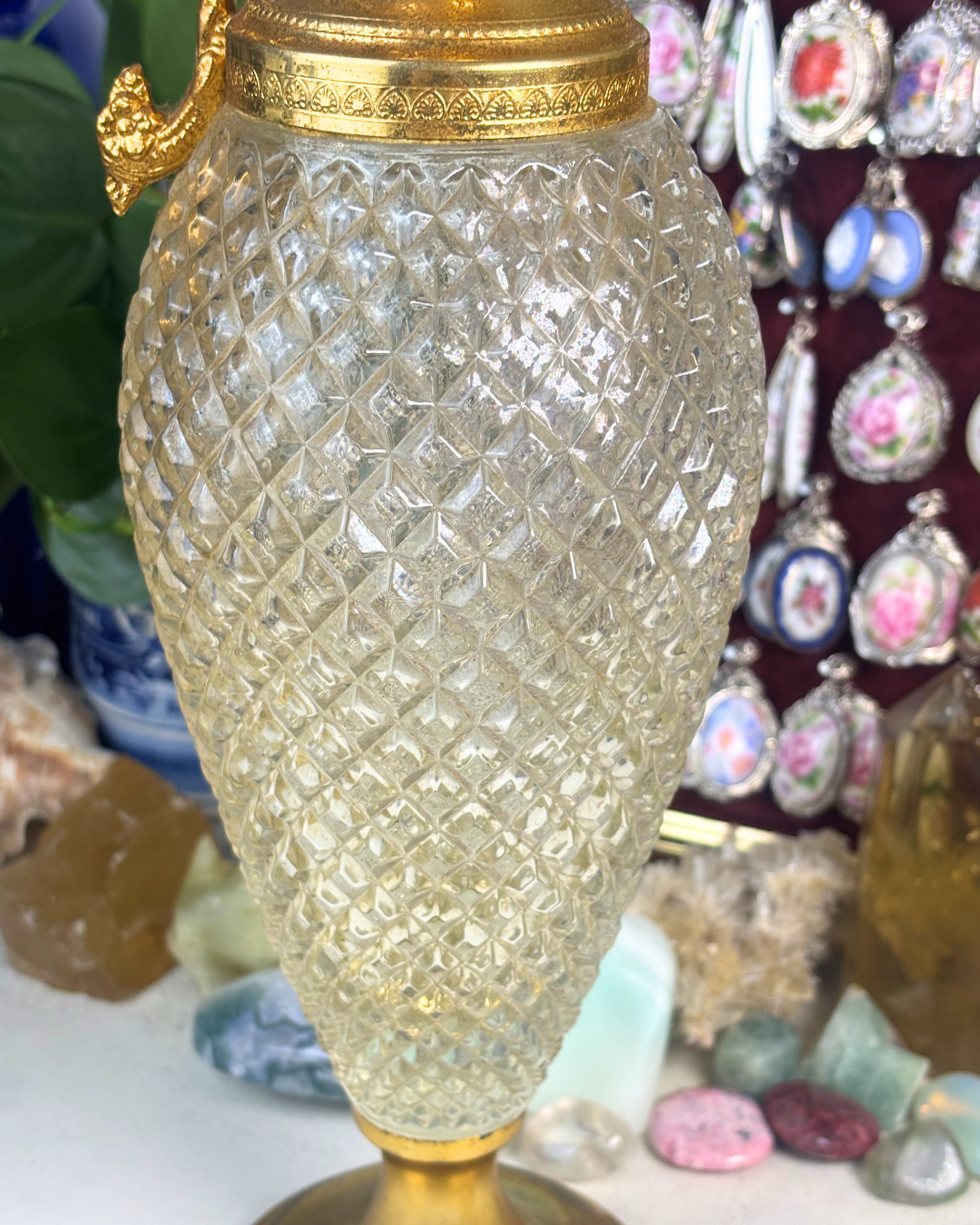 Itallian Crystal Decanter Gold Plated Collar Spout