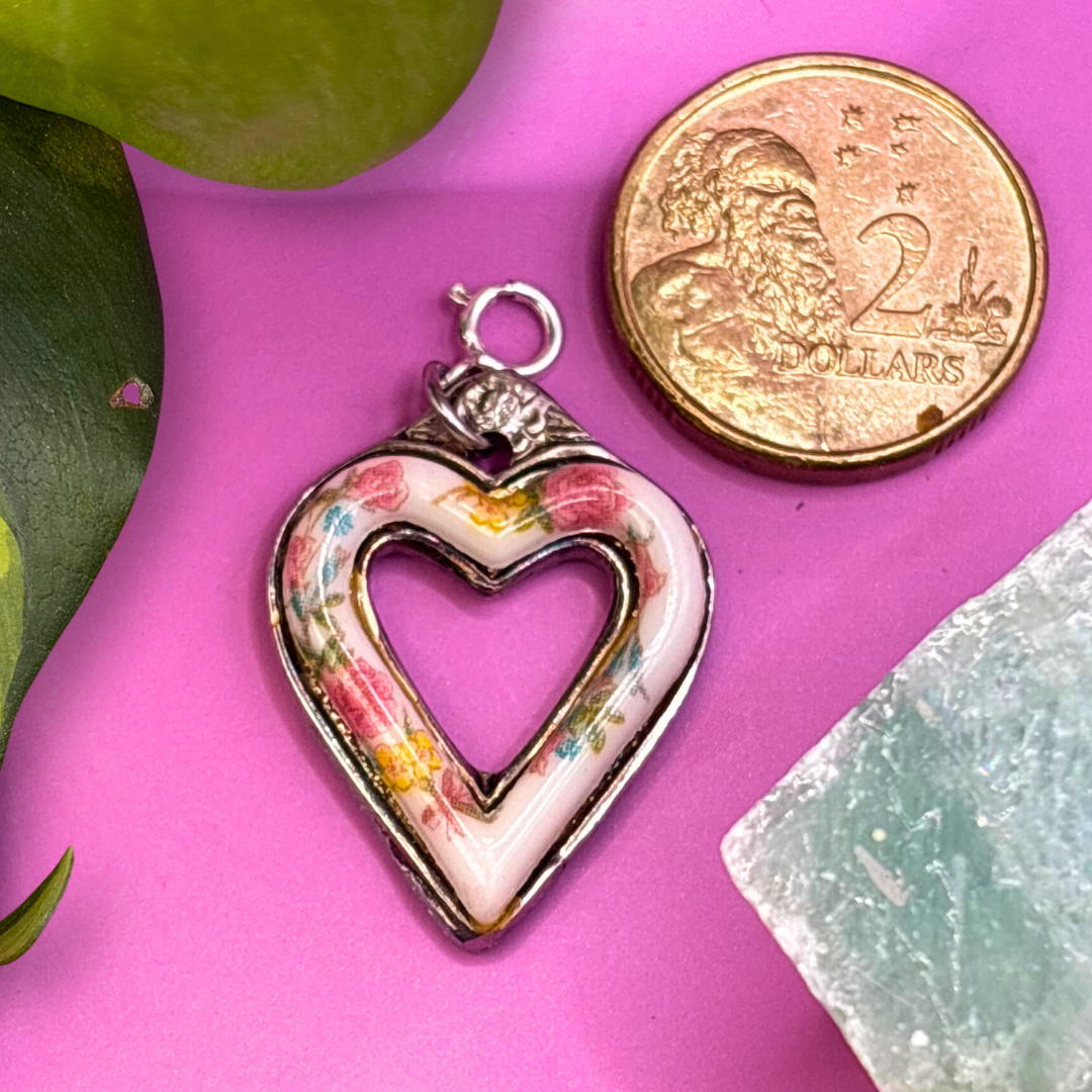 Porcelain Heart Silver Spoon Charm