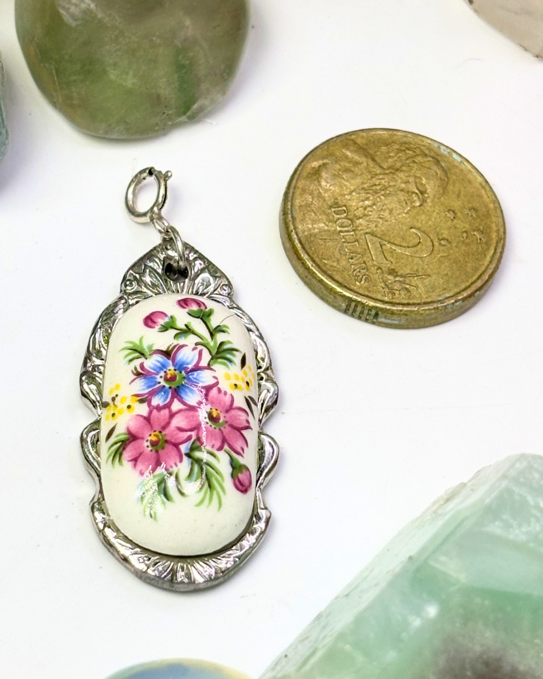 Pink & Blue Flower Silver Spoon Charm