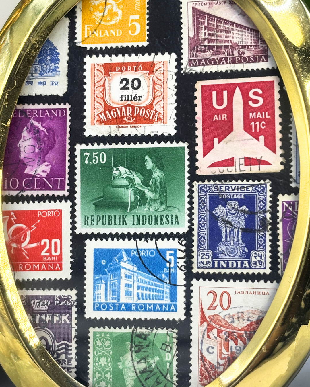Around the World Brass Vintage Stamp Frame