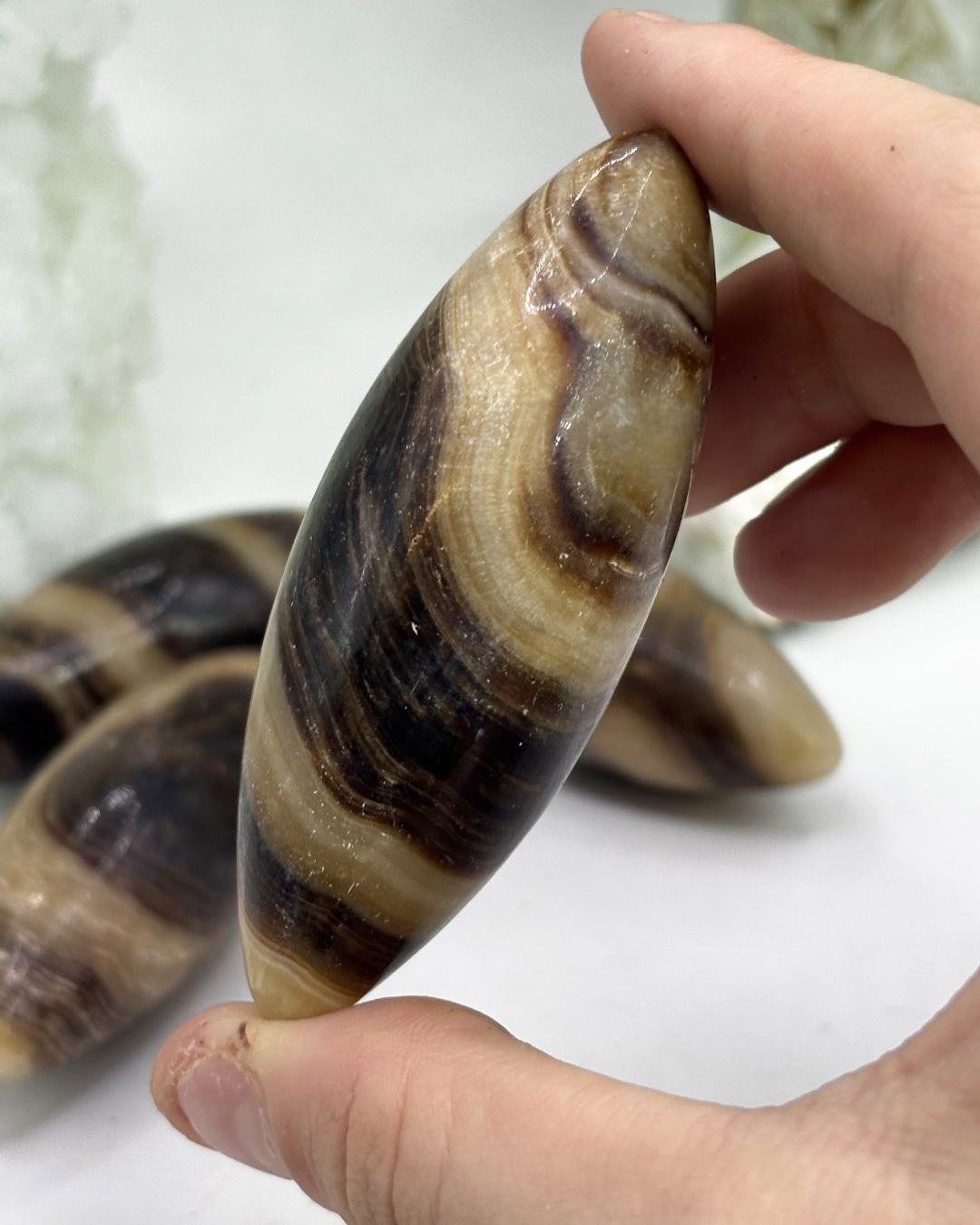 Chocolate Calcite Palm Stone / Shiva Lingham