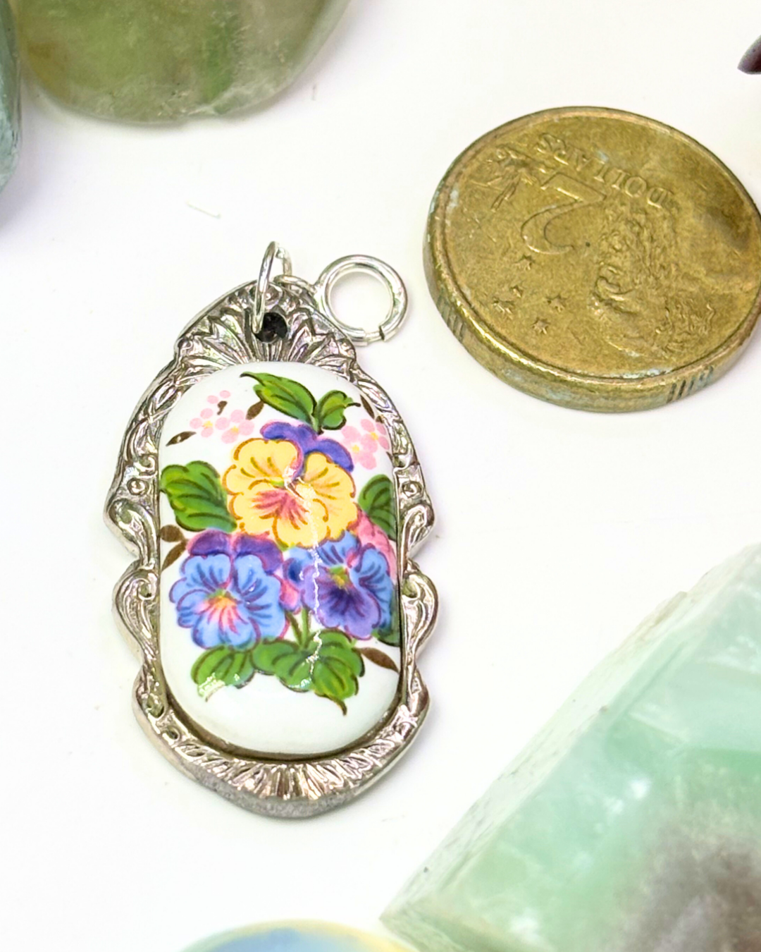 Blue & Yellow Flower Silver Spoon Charm