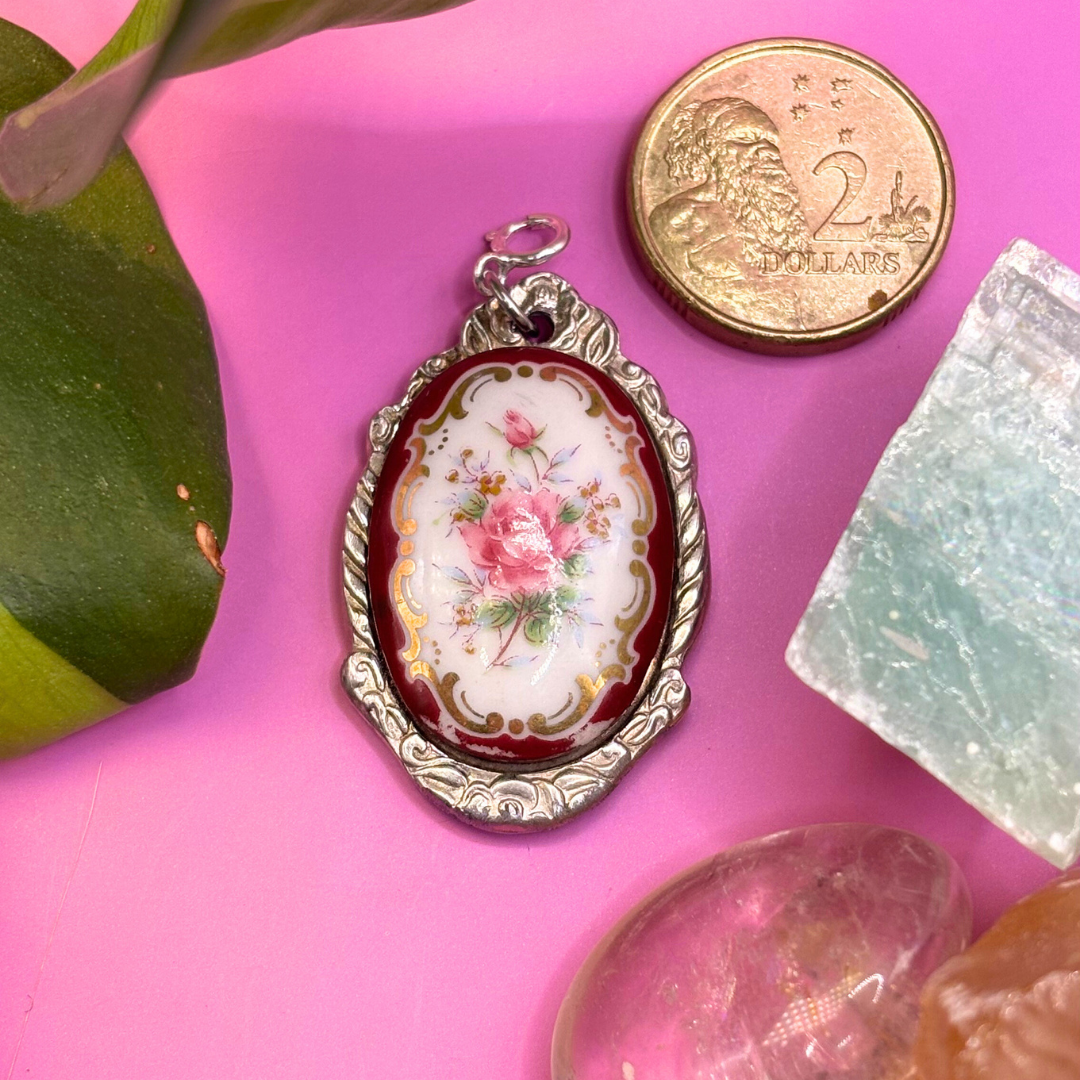 Burgundy Flowers Silver Spoon Charm