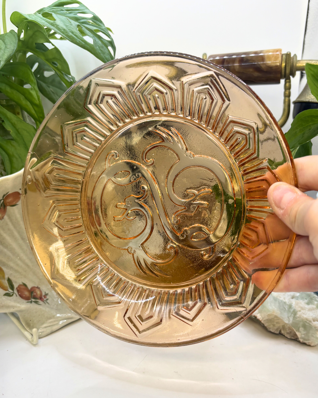 Peachy Depression Glass Trinket Dish