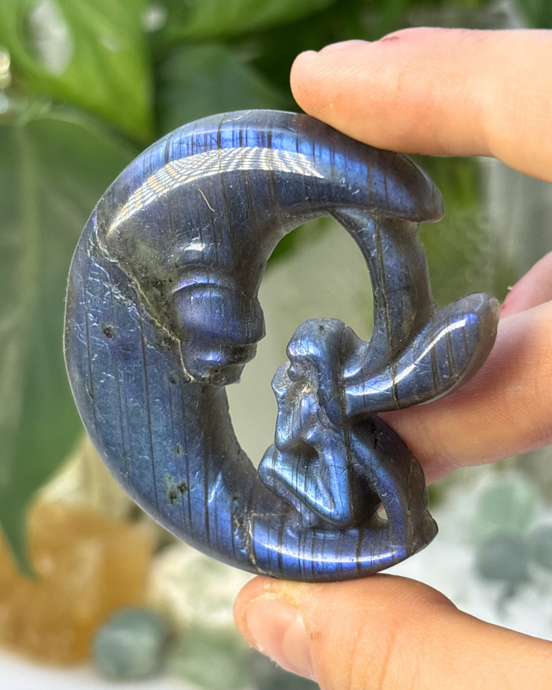 Flashy Labradorite Moon Fairy Carving