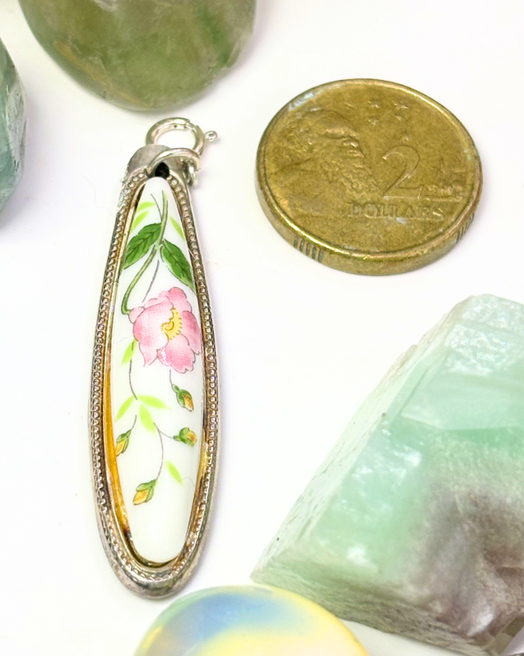 Pink Rose Teardrop Spoon Charm