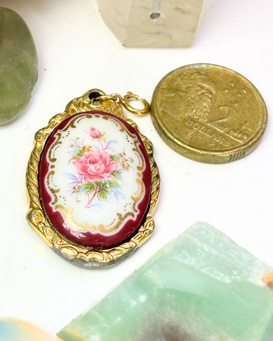 Burgundy Flowers Gold Spoon Charm