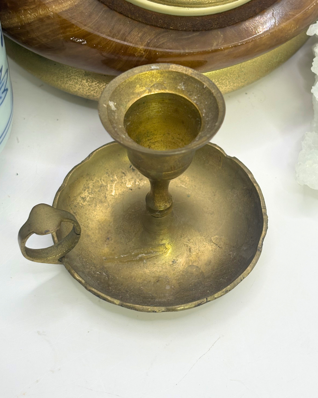 Small Brass Handheld Candlestick Holder (UNPOLISHED)