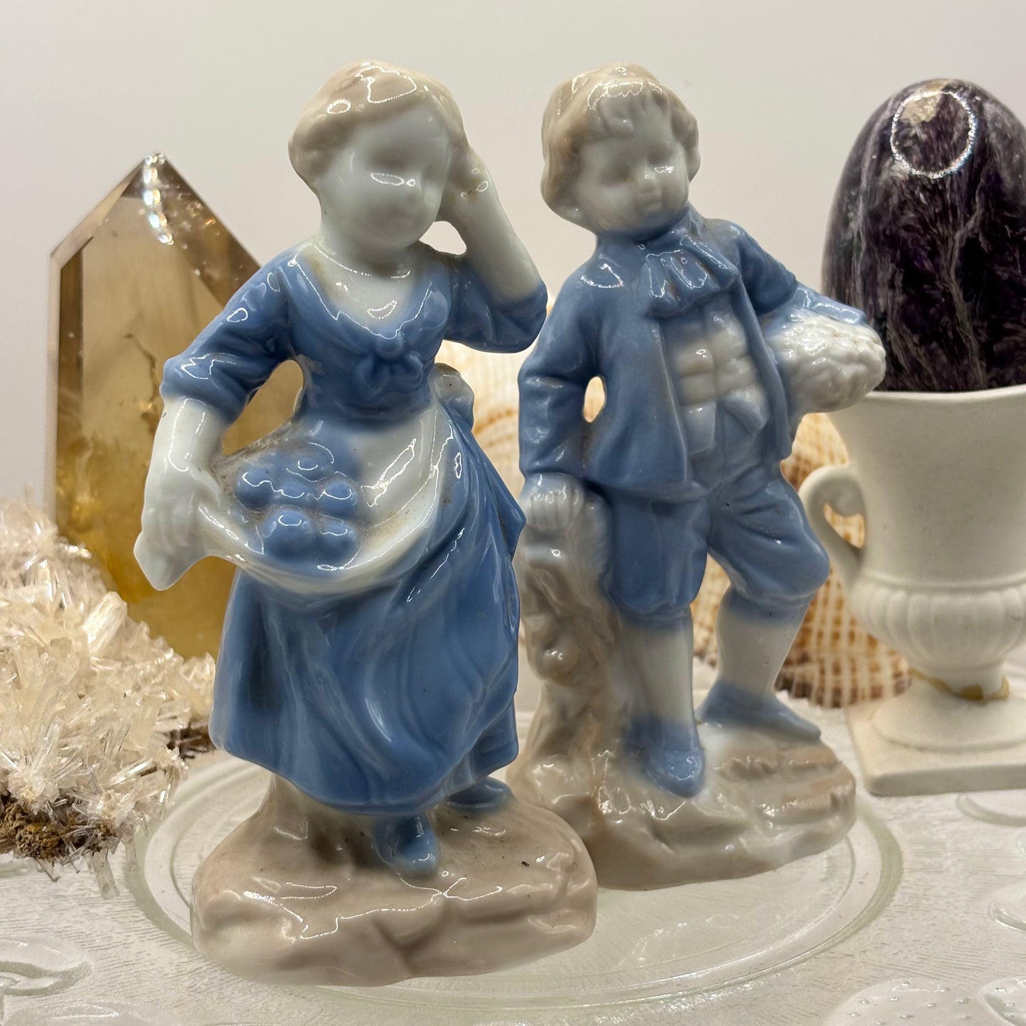 Porcelain Boy & Girl Blue Twin Figurines