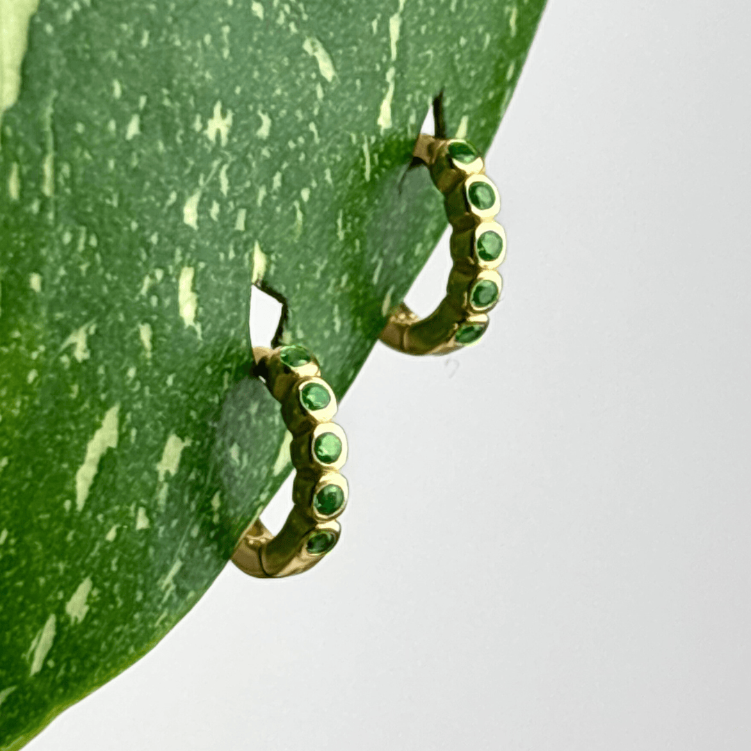 The Guide Crystals Green Bubble Zirconia Gold Mini Huggie Earrings