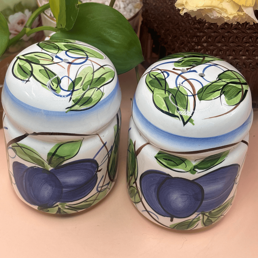 The Guide Crystals Handpainted Salt and Pepper Shakers Itallian Fruits, Vines, and Pears AVAILABLE 1/11!