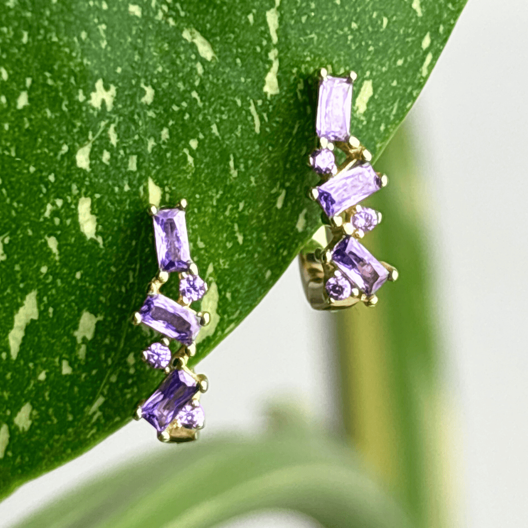 The Guide Crystals Lilac Abstract Zirconia Gold Huggie Earrings