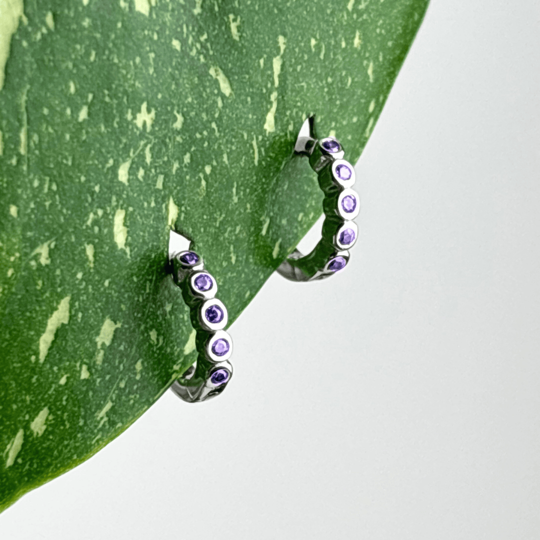 The Guide Crystals Lilac Bubble Zirconia Silver Mini Huggie Earrings