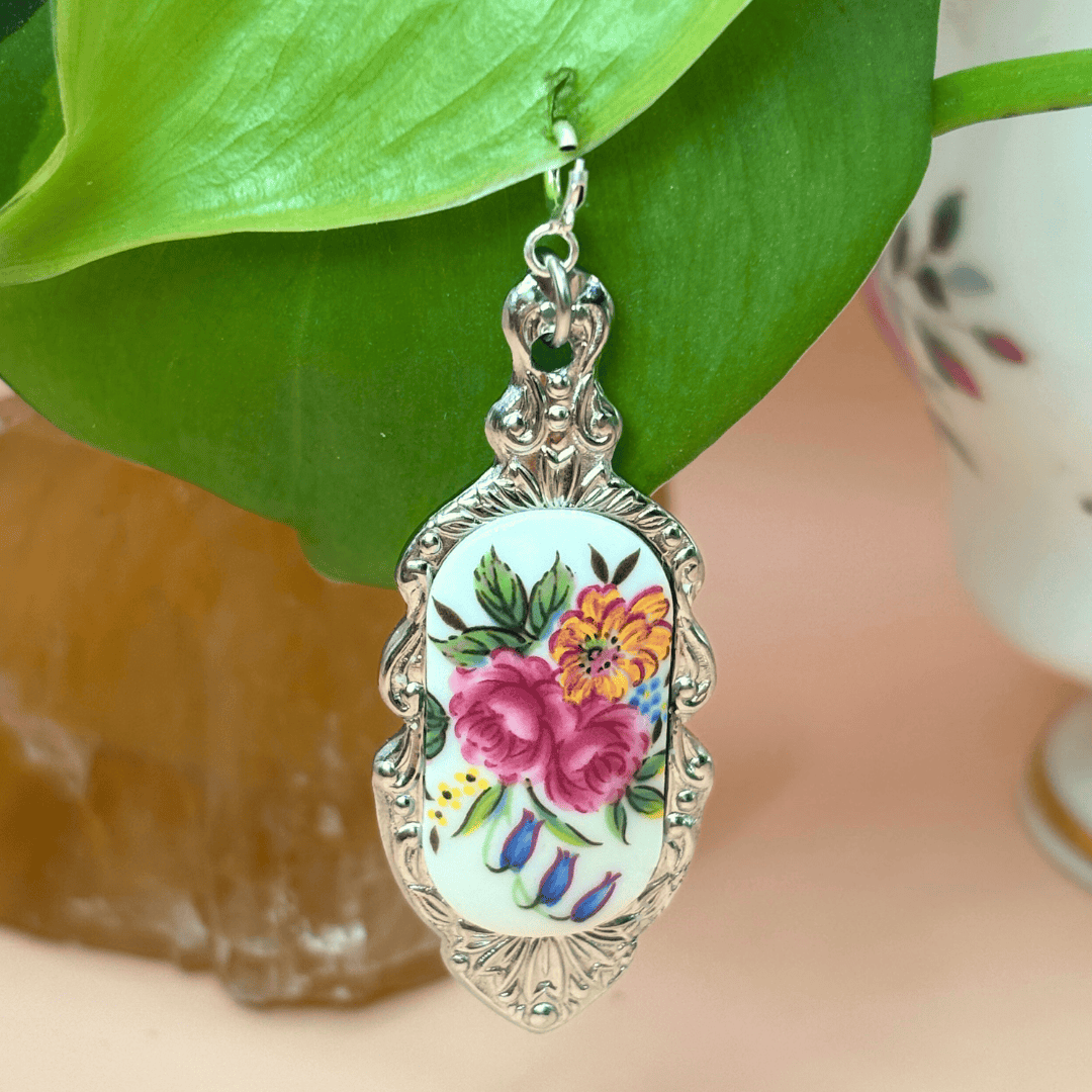 The Guide Crystals Pink & Yellow Flower Silver Spoon Charm