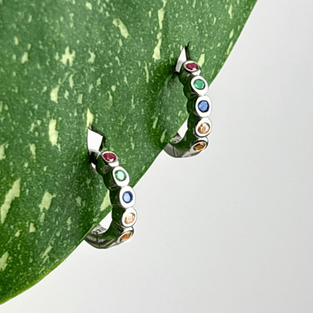 The Guide Crystals Rainbow Bubble Zirconia Silver Mini Huggie Earrings