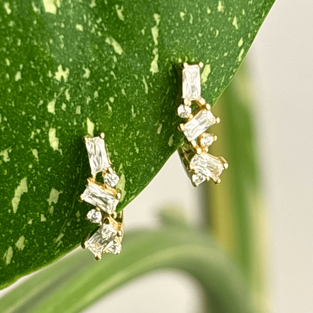The Guide Crystals White Abstract Zirconia Gold Huggie Earrings