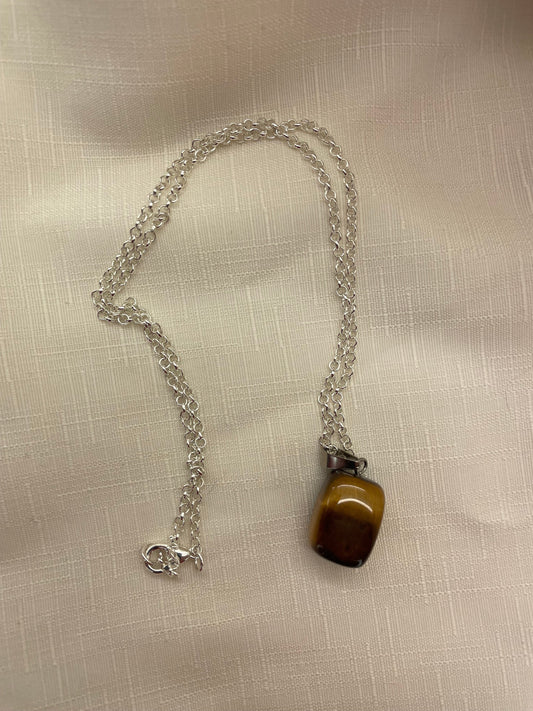 Tigers Eye Tumble Silver Necklace