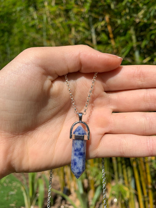 Sodalite Point Silver Necklace