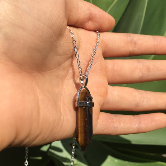 Tigers Eye Point Silver Necklace