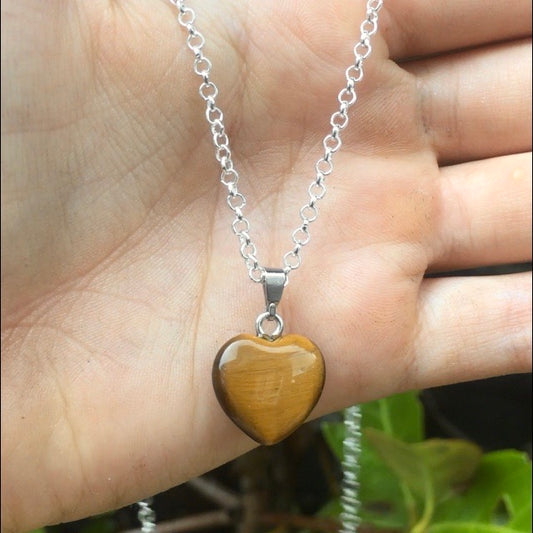 Tigers Eye Heart Silver Necklace