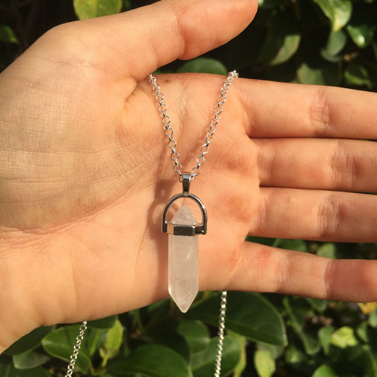 Clear Quart Point Silver Necklace