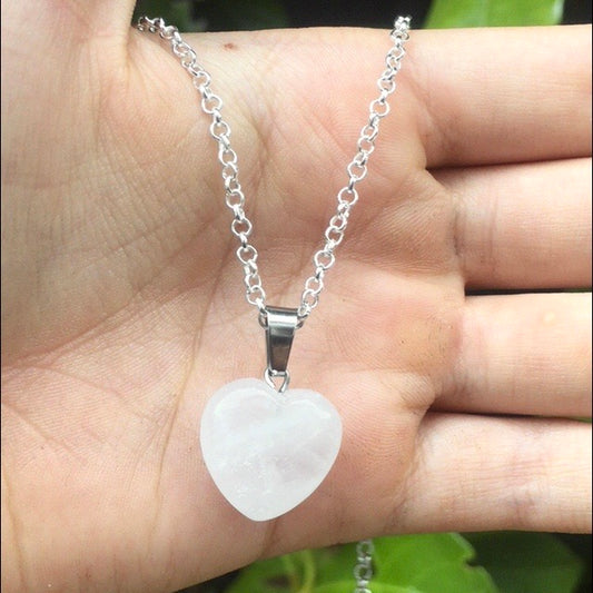 Clear Quartz Heart Silver Necklace