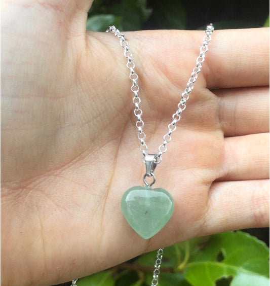 Green Aventurine Heart Silver Necklace