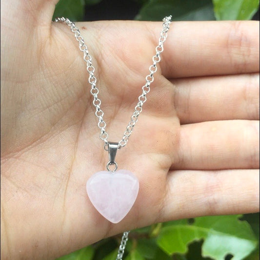Rose Quartz Heart Silver Necklace