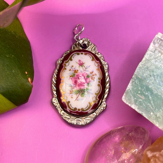 Burgundy Flowers Silver Spoon Charm