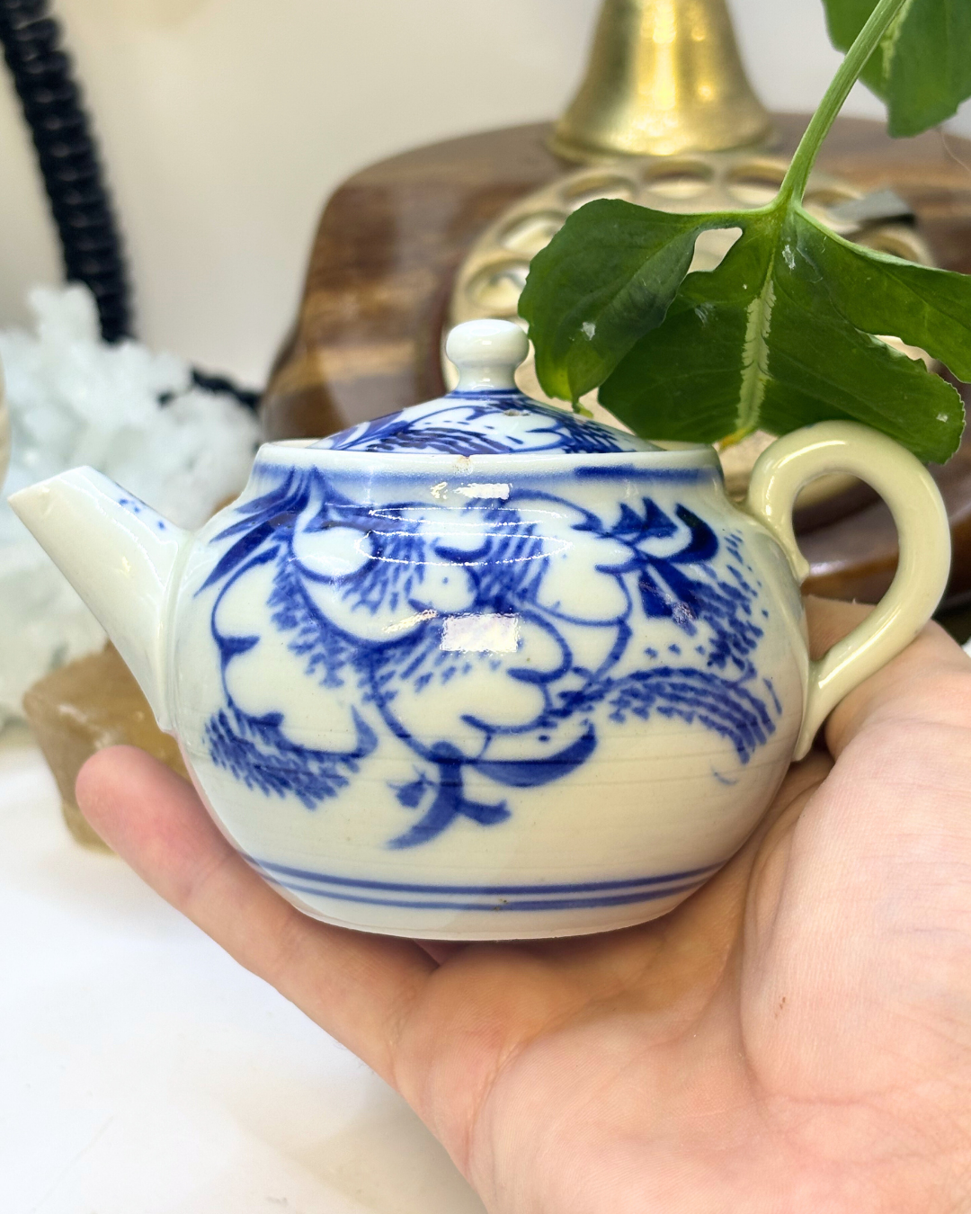 Vintage Chinese Mini Tea Pot Blue White Porcelain Floral Design