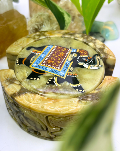 Vintage Calcite Elephant Coaster Set from India