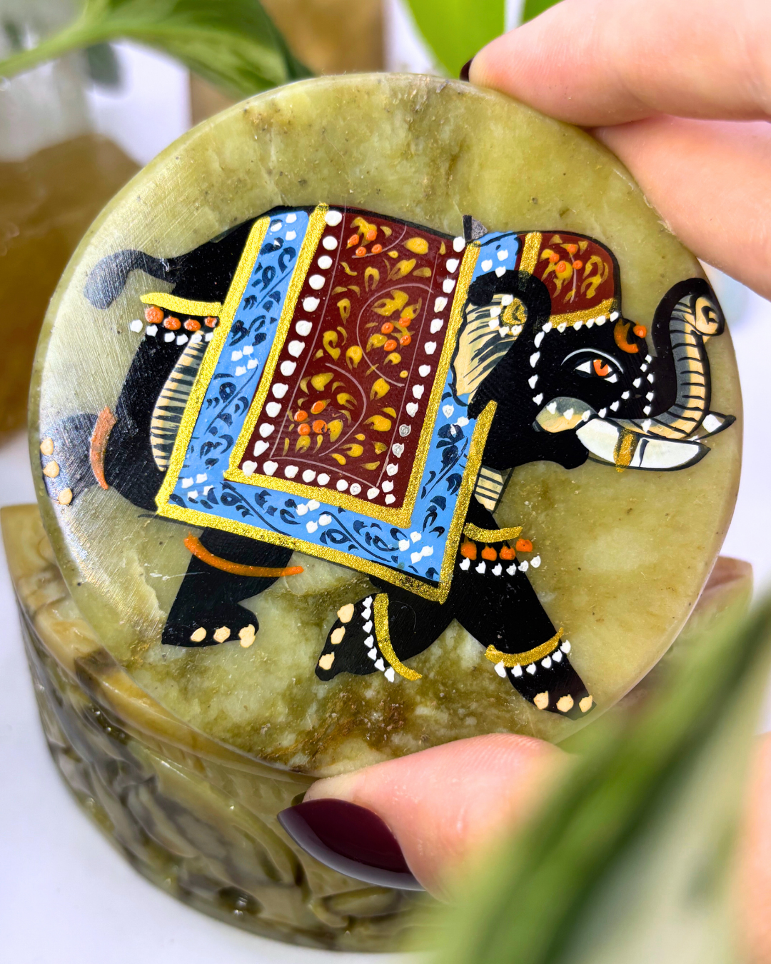 Vintage Calcite Elephant Coaster Set from India