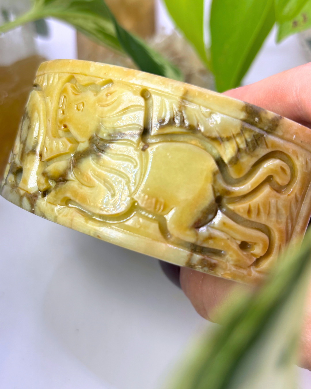 Vintage Calcite Elephant Coaster Set from India