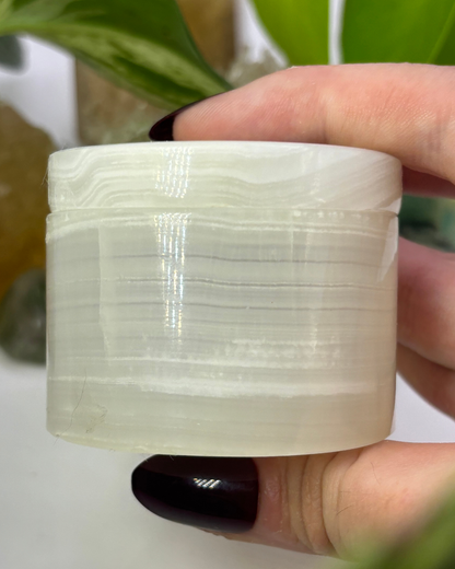 Vintage Calcite Trinket Box with Pearlescent Flowers