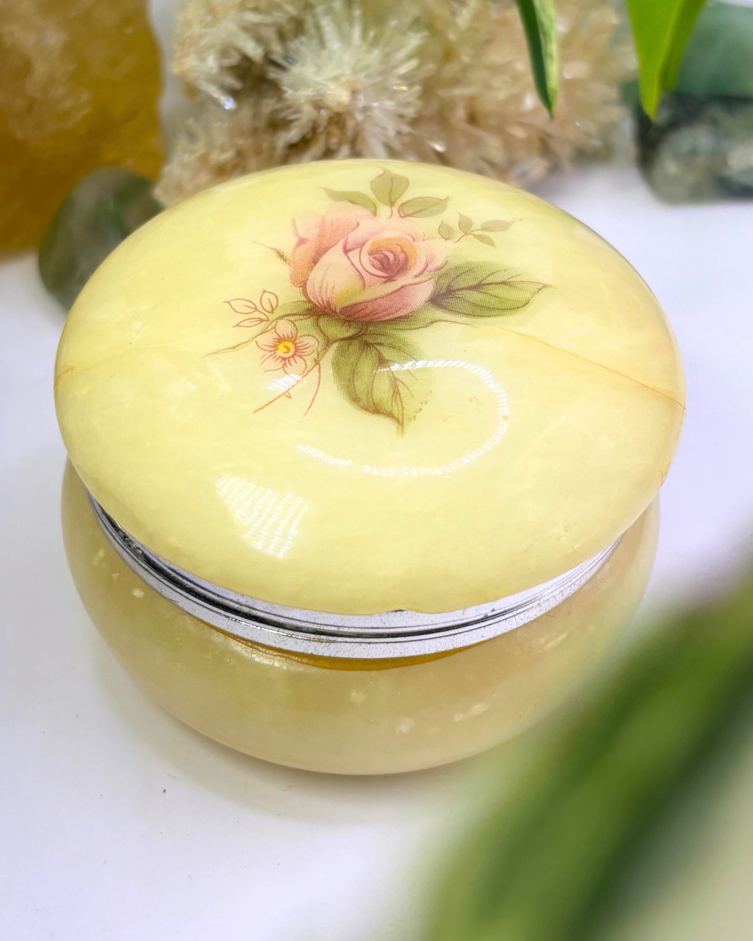 Vintage Alabaster Trinket Box with Roses