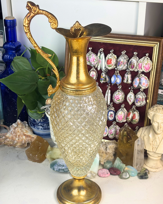 Itallian Crystal Decanter Gold Plated Collar Spout