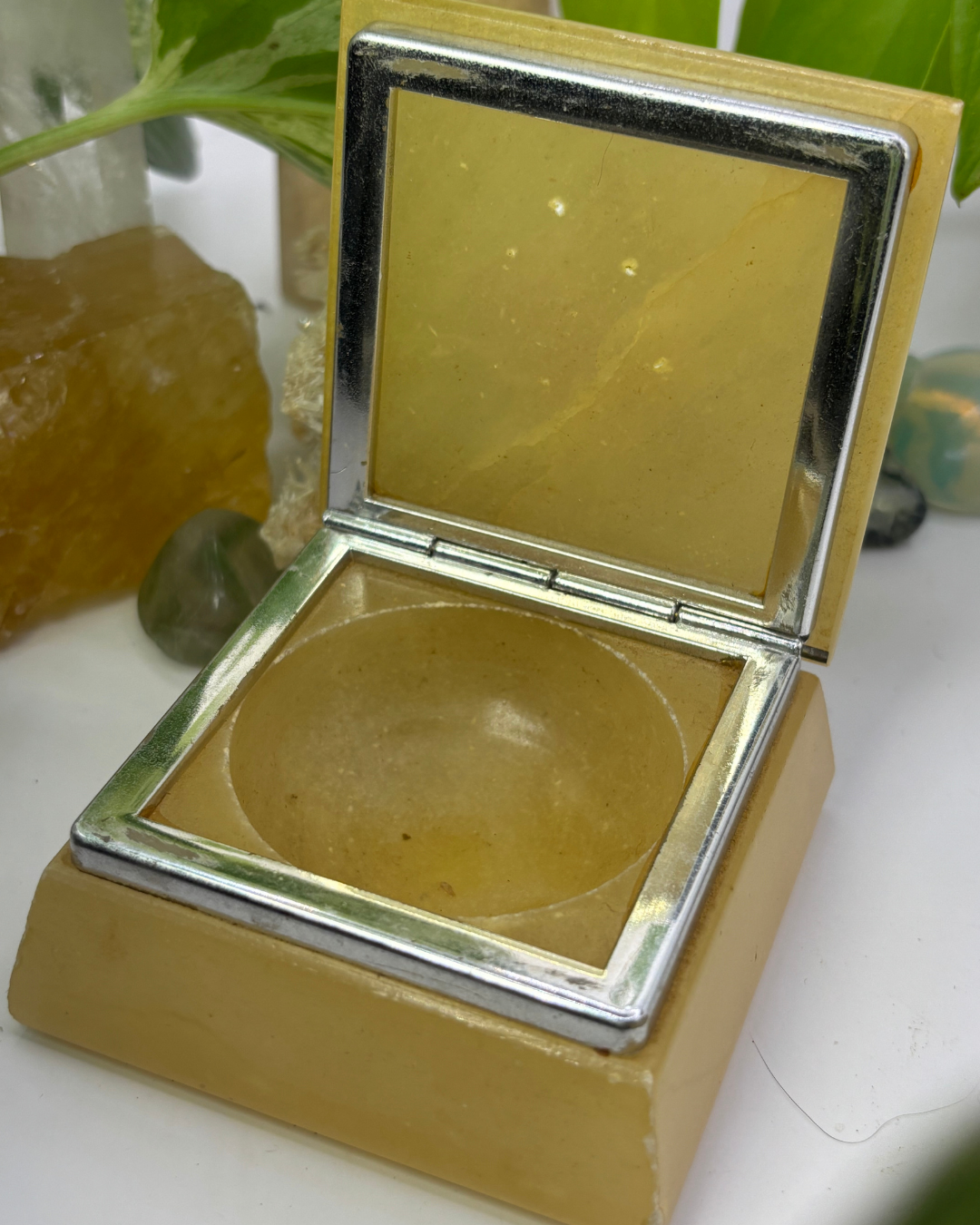 Vintage Alabaster Trinket Box with Dogwood Blossoms