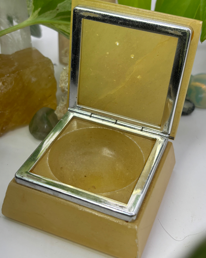 Vintage Alabaster Trinket Box with Dogwood Blossoms