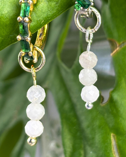 Moonstone Triple Dew Drop Crystal Earring Charms