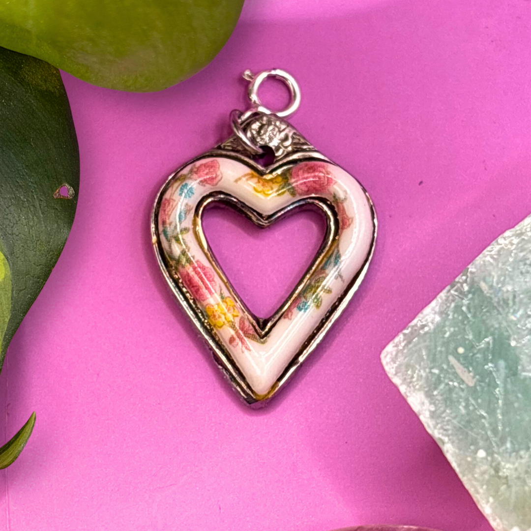 Porcelain Heart Silver Spoon Charm