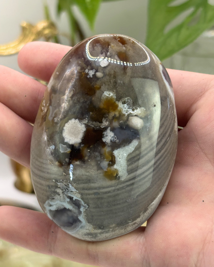 Black Flower Agate Palm Stone 1