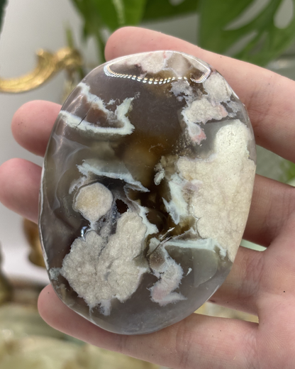Black Flower Agate Palm Stone 2