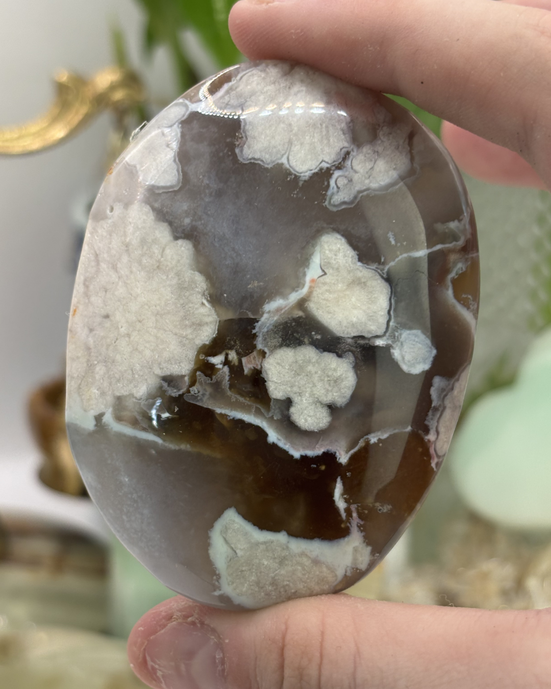 Black Flower Agate Palm Stone 2