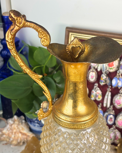 Itallian Crystal Decanter Gold Plated Collar Spout