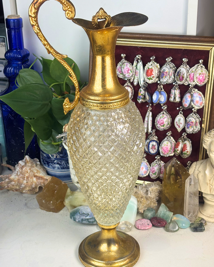 Itallian Crystal Decanter Gold Plated Collar Spout