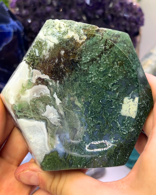 XL Hexagon Moss Agate Ashtray