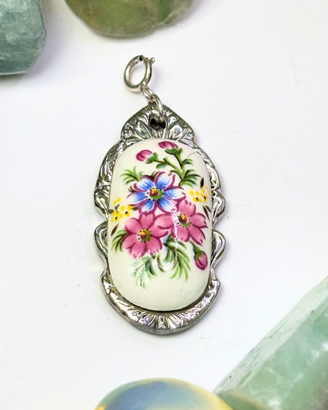 Pink & Blue Flower Silver Spoon Charm