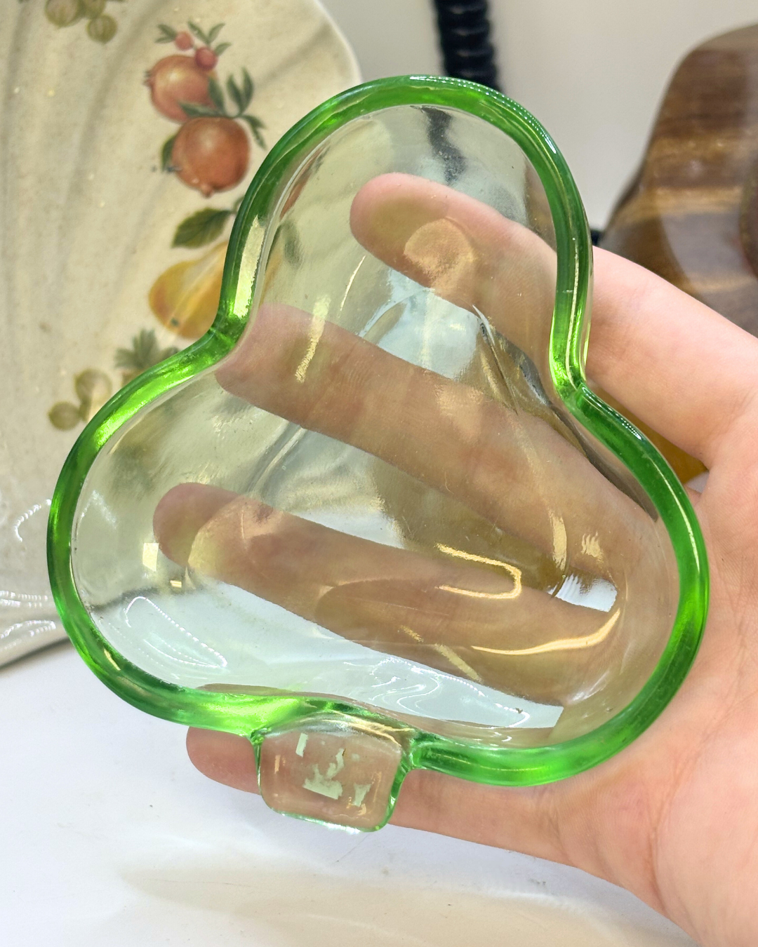 Green Clover Depression Glass Trinket Dish