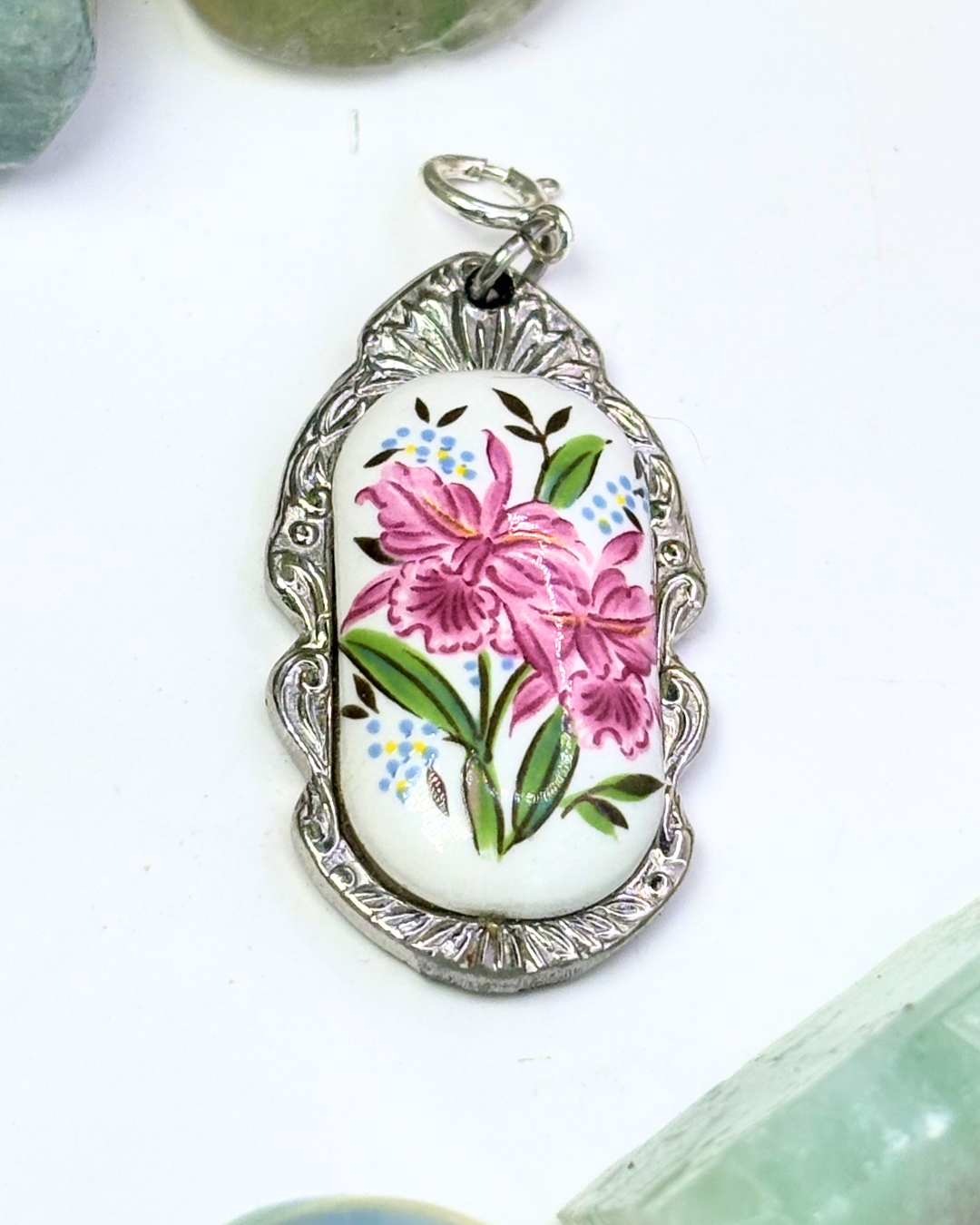Pink Flower Silver Spoon Charm